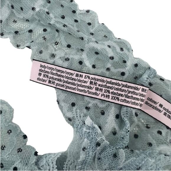 Victoria’s Secret All Over Lace Thong Panty Blue Black Polka Dot Size Large - Picture 3 of 6